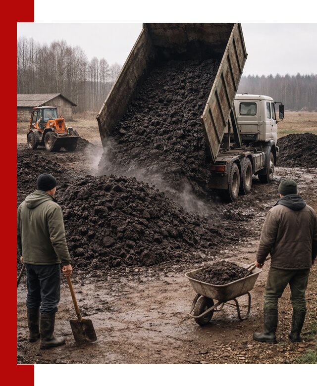 Доставка низинного торфа с разгрузкой и доставкой в Горячем Ключе