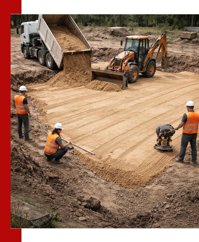 Устройство песчаной подушки для фундаментов и дорог в Горячем Ключе